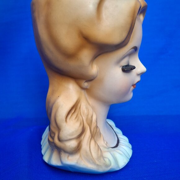 Vintage 1962 Inarco Porcelain Green Bow Lady Head Vase E-779 - Picture 2 of 10